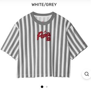 Air Jordan x Paris Saint-Germain. Striped, sporty, cropped Shirt. PSG Red grey.